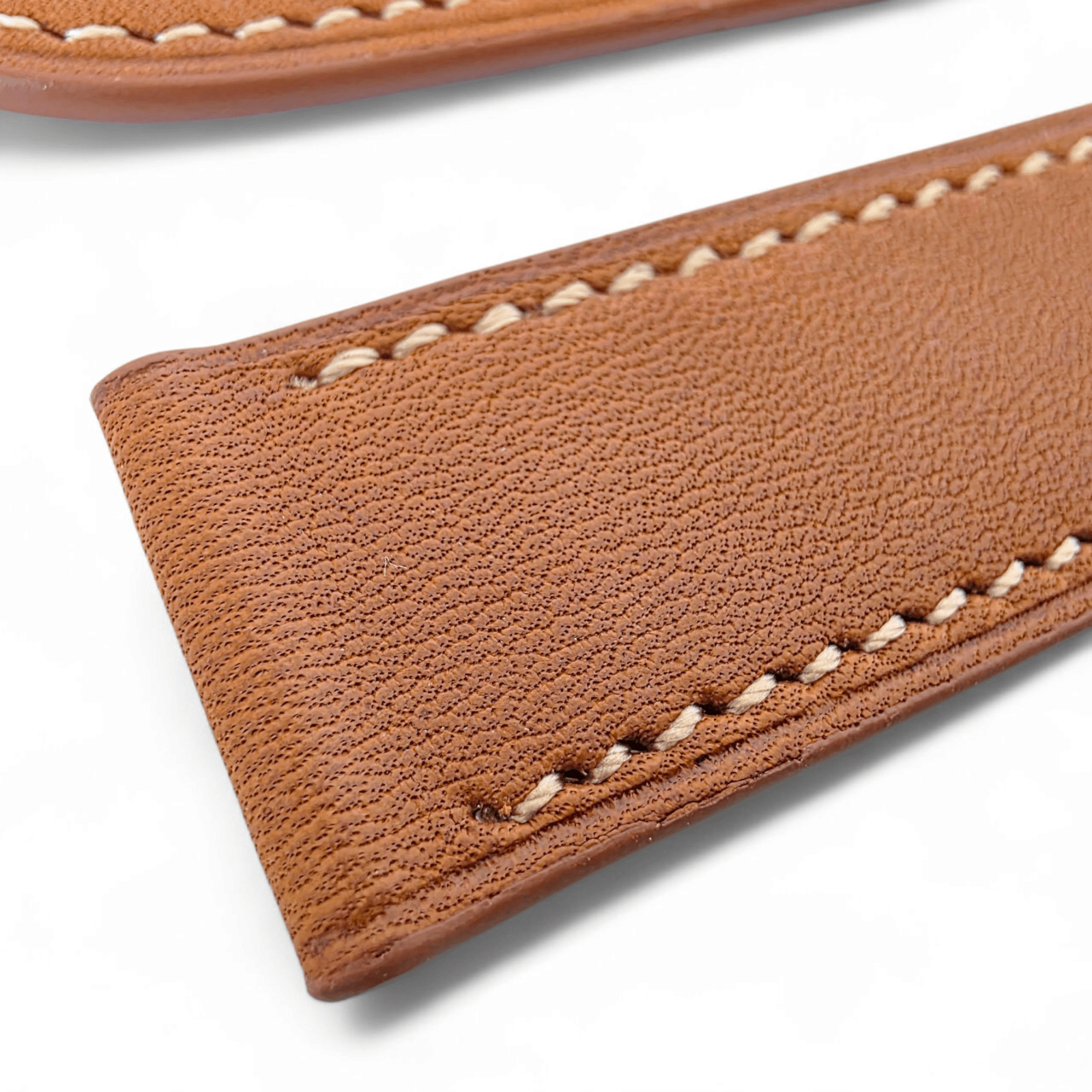 French Novanappa Full Grain Leather Deployment Watch Strap 20mm 22mm Golden Brown Cream - Wrist Envy