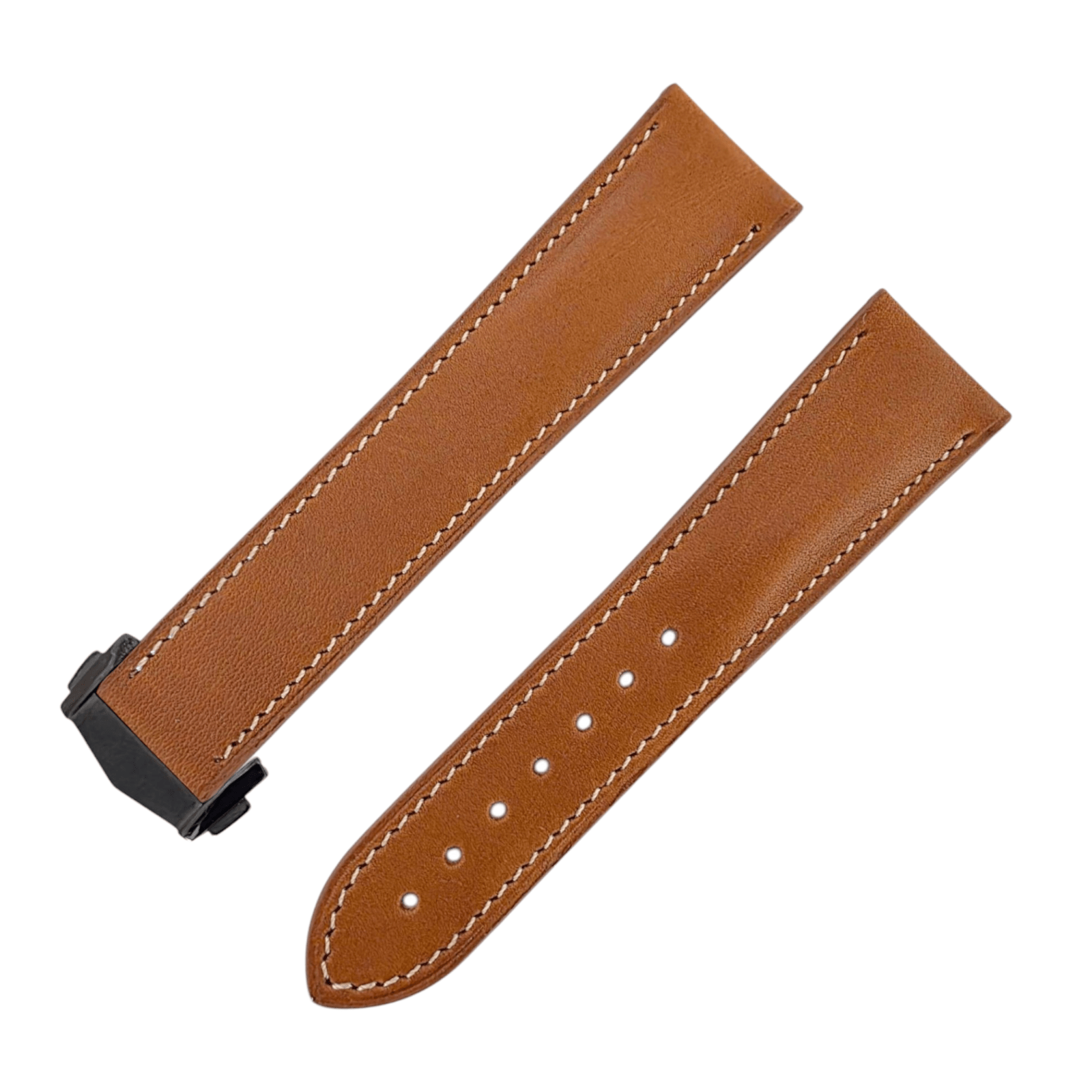 French Novanappa Full Grain Leather Deployment Watch Strap 20mm 22mm Golden Brown Cream - Wrist Envy