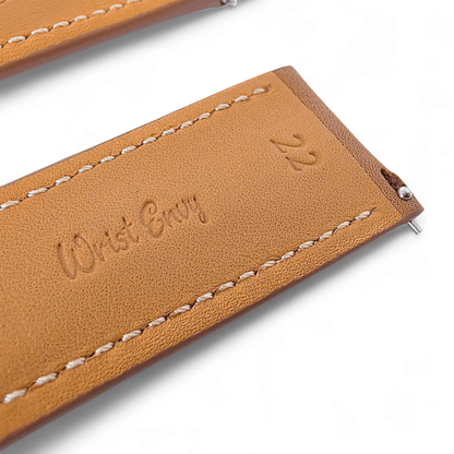 French Novanappa Full Grain Leather Deployment Watch Strap 20mm 22mm Golden Brown Cream - Wrist Envy
