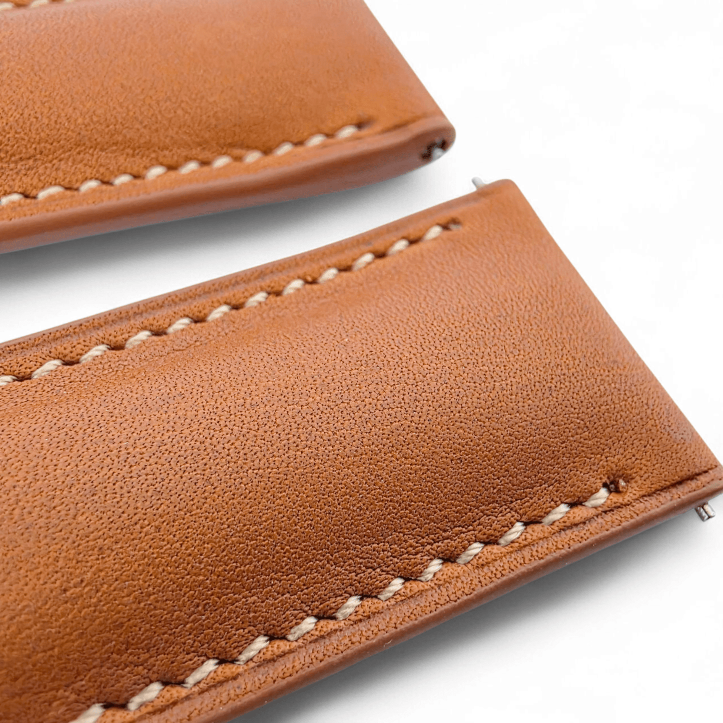 French Novanappa Full Grain Leather Deployment Watch Strap 20mm 22mm Golden Brown Cream - Wrist Envy