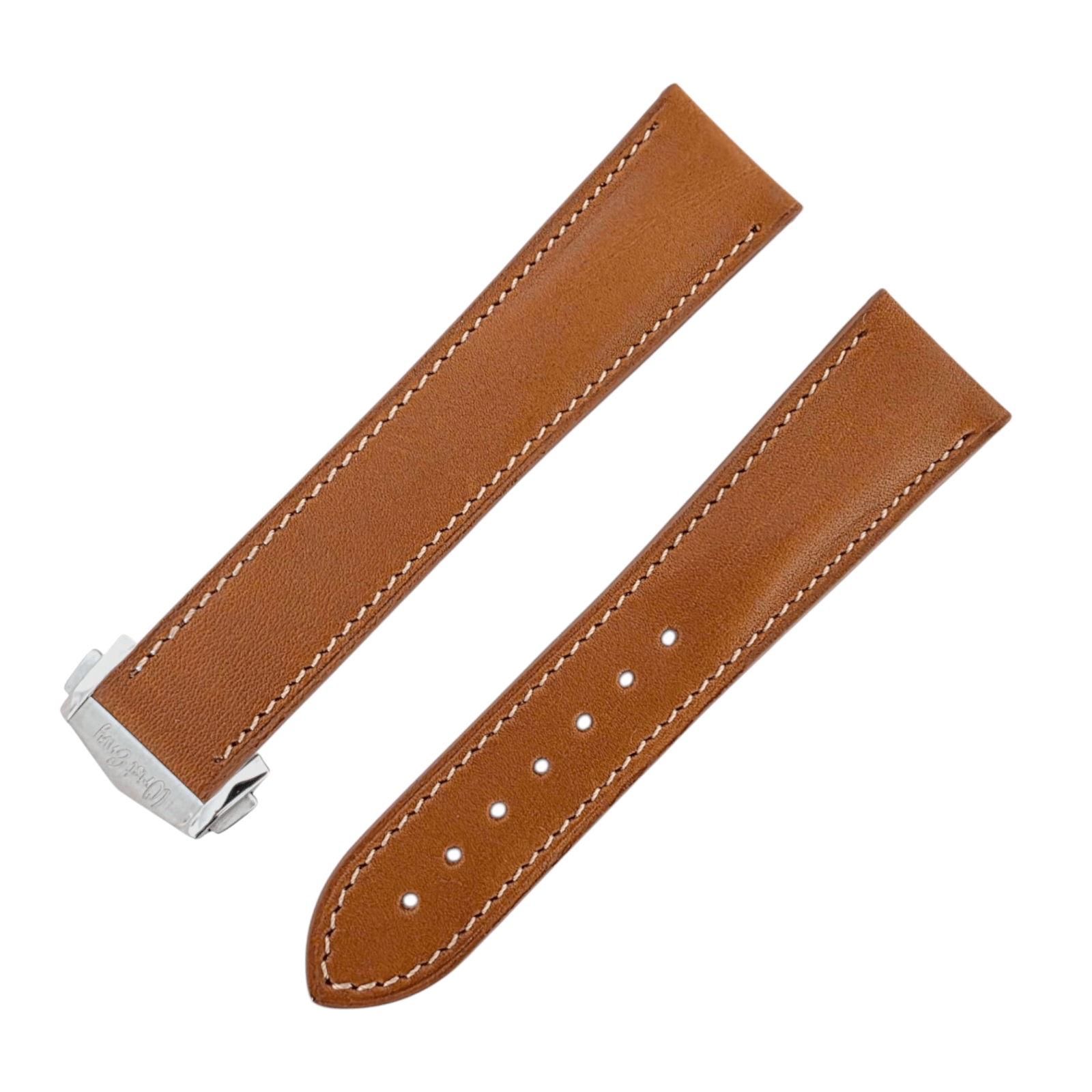 French Novanappa Full Grain Leather Deployment Watch Strap 20mm 22mm Golden Brown Cream - Wrist Envy