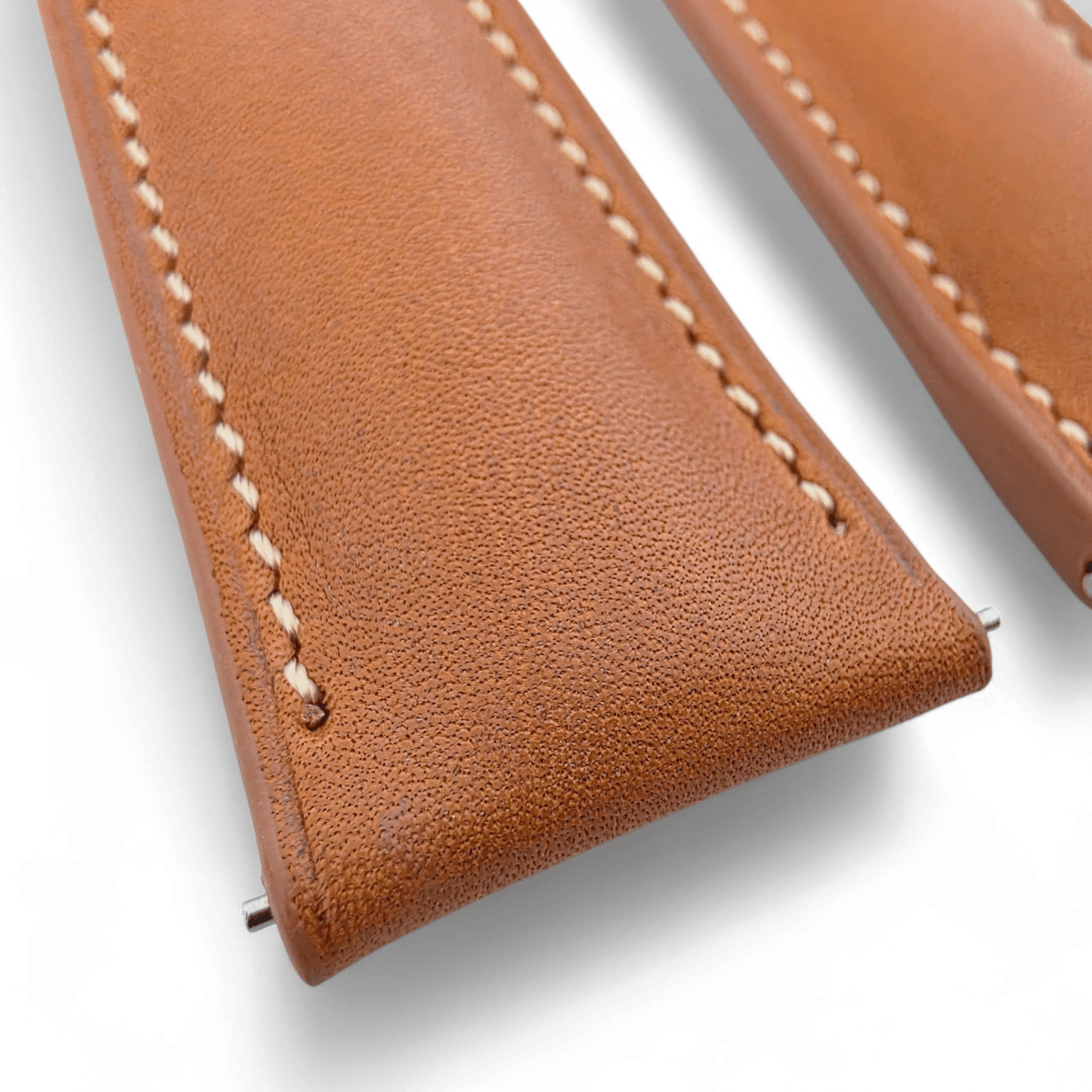 French Novanappa Full Grain Leather Deployment Watch Strap 20mm 22mm Golden Brown Cream - Wrist Envy