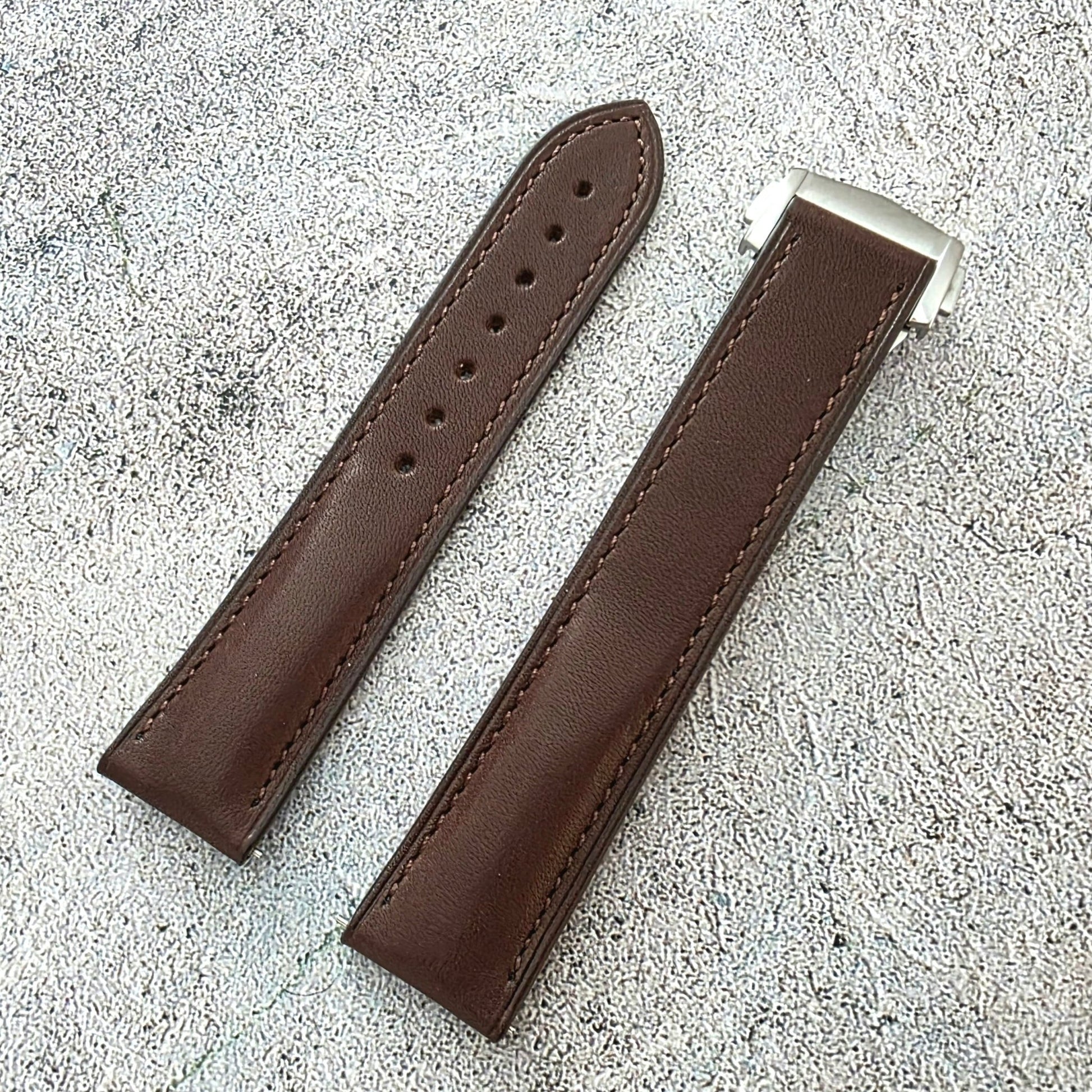 French Novanappa Leather Deployant Strap 19mm 20mm 21mm 22mm Dark Brown - Wrist Envy