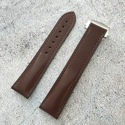 French Novanappa Leather Deployant Strap 19mm 20mm 21mm 22mm Dark Brown - Wrist Envy