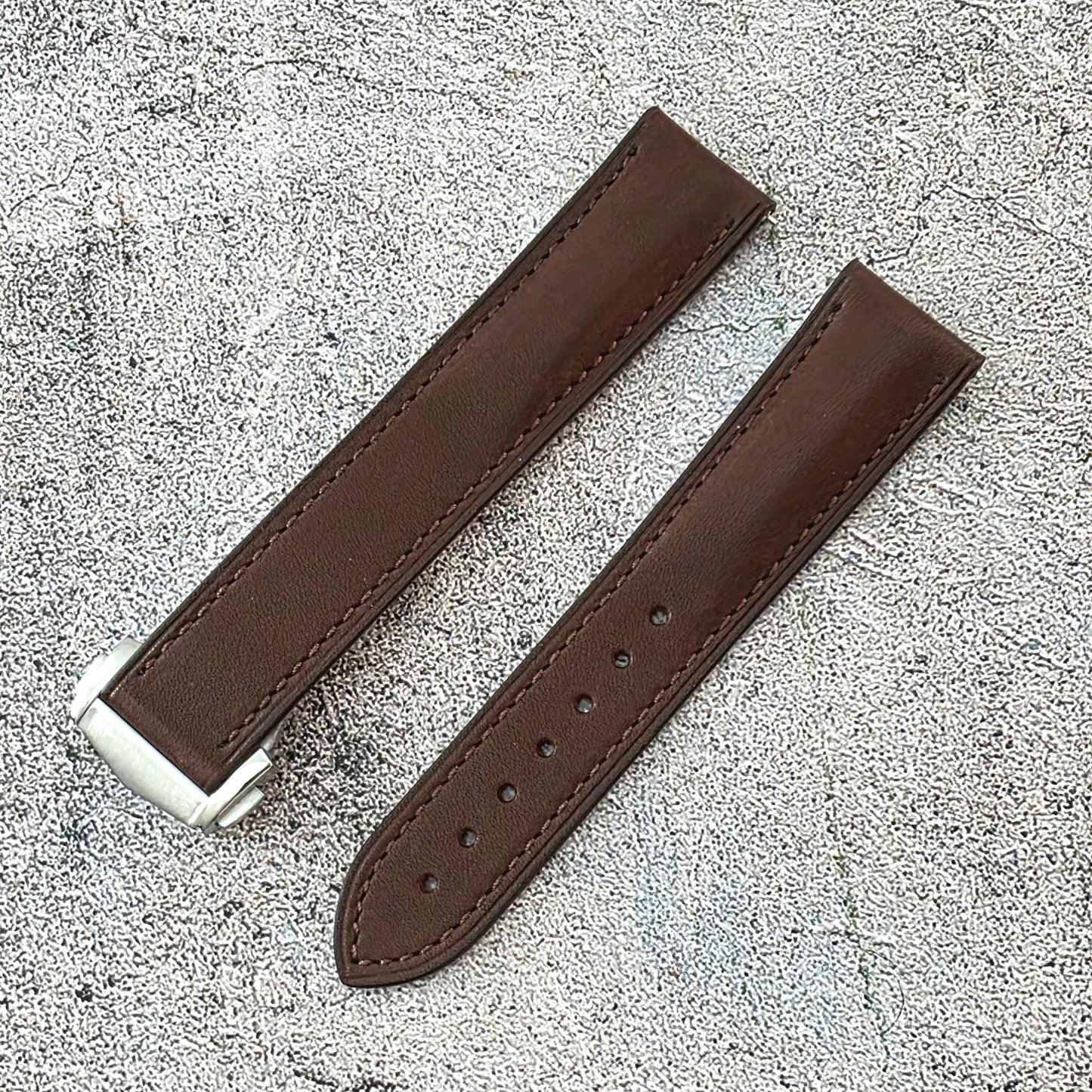 French Novanappa Leather Deployant Strap 19mm 20mm 21mm 22mm Dark Brown - Wrist Envy