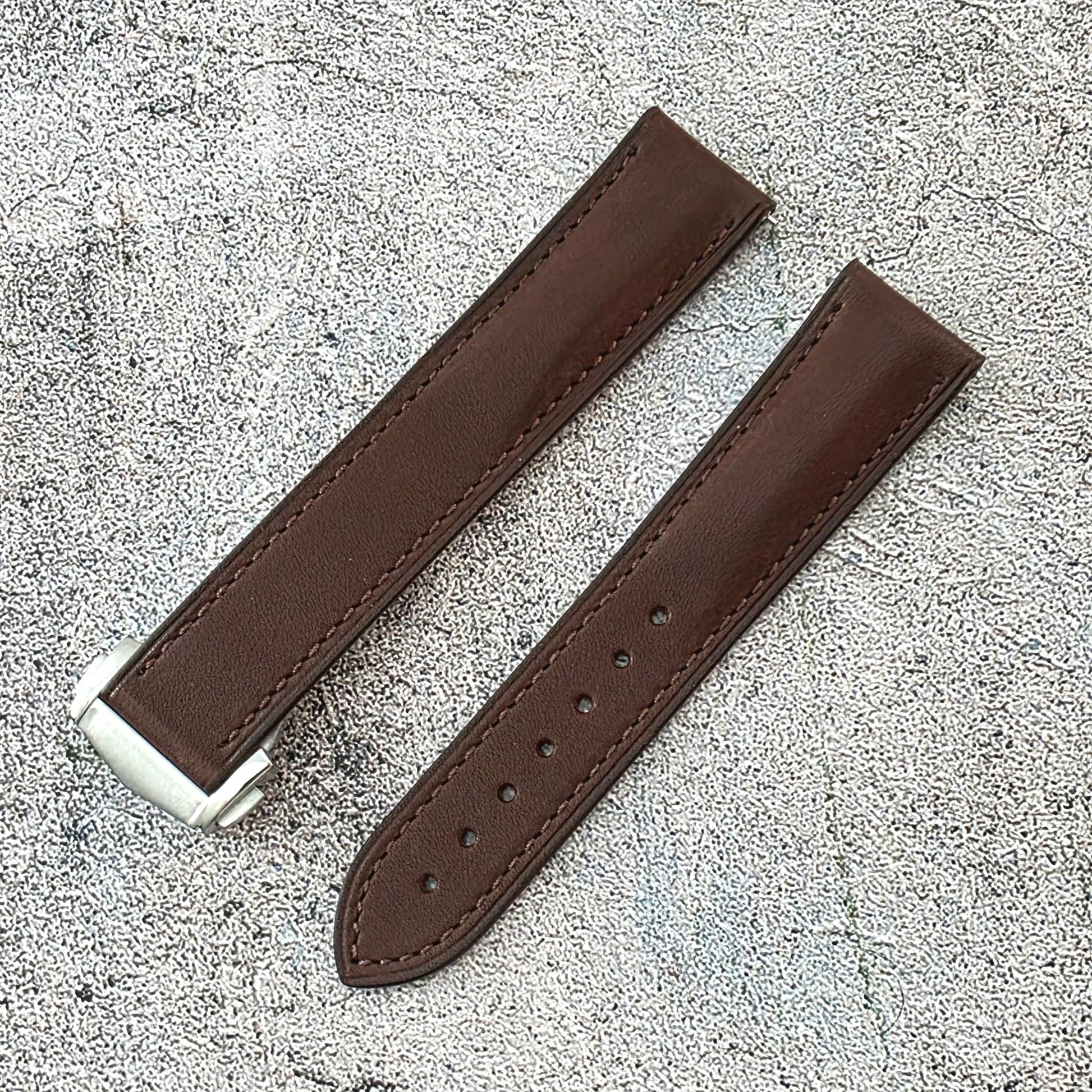 French Novanappa Leather Deployant Strap 19mm 20mm 21mm 22mm Dark Brown - Wrist Envy