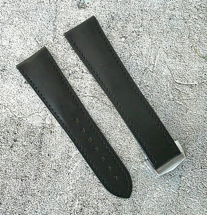 French Novanappa Leather Deployant Strap - Custom Ready Made - Black - Wrist Envy