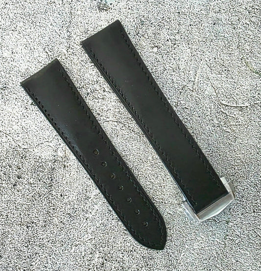 French Novanappa Leather Deployant Strap - Custom Ready Made - Black - Wrist Envy