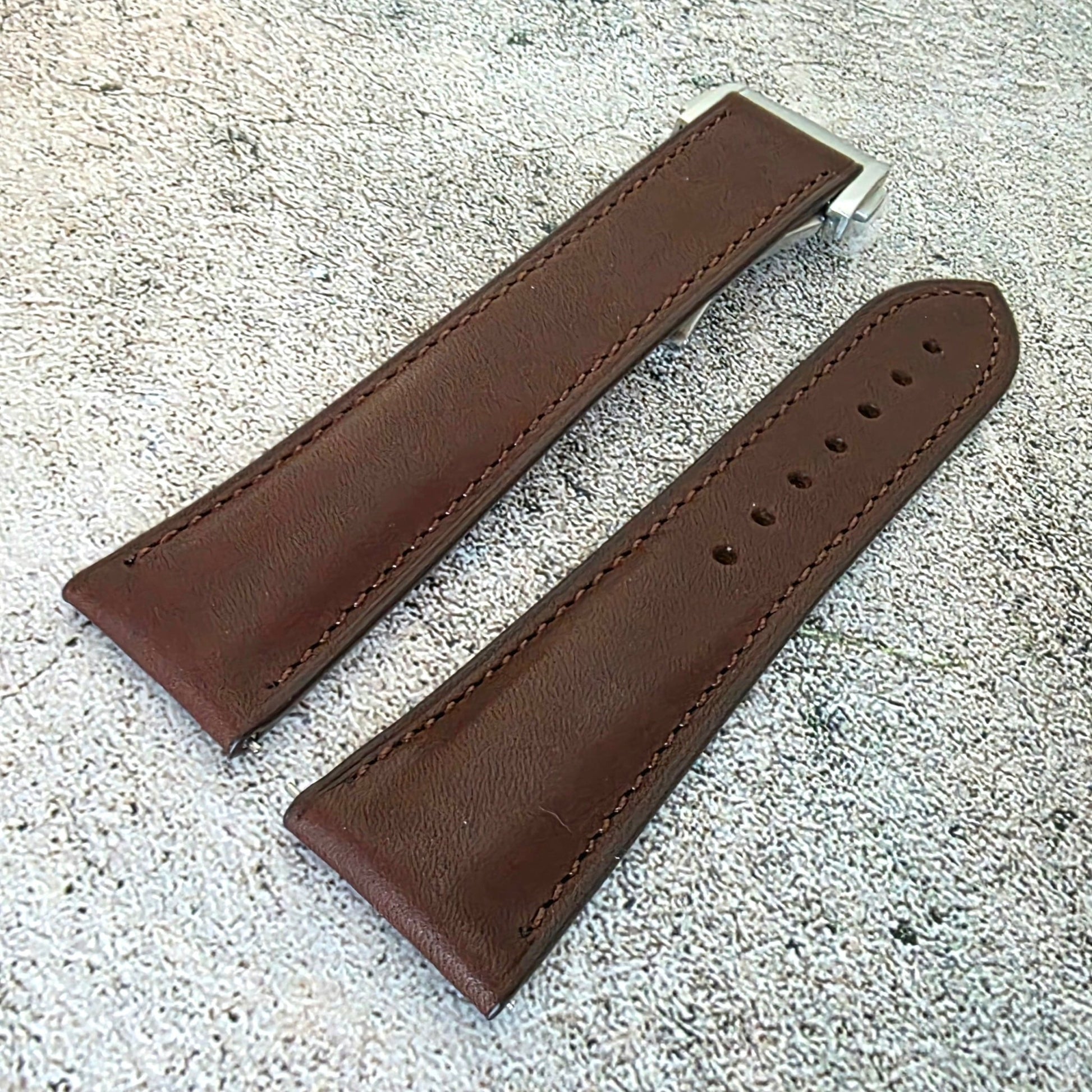 French Novanappa Leather Deployant Strap - Custom Ready Made - Dark Brown - Wrist Envy