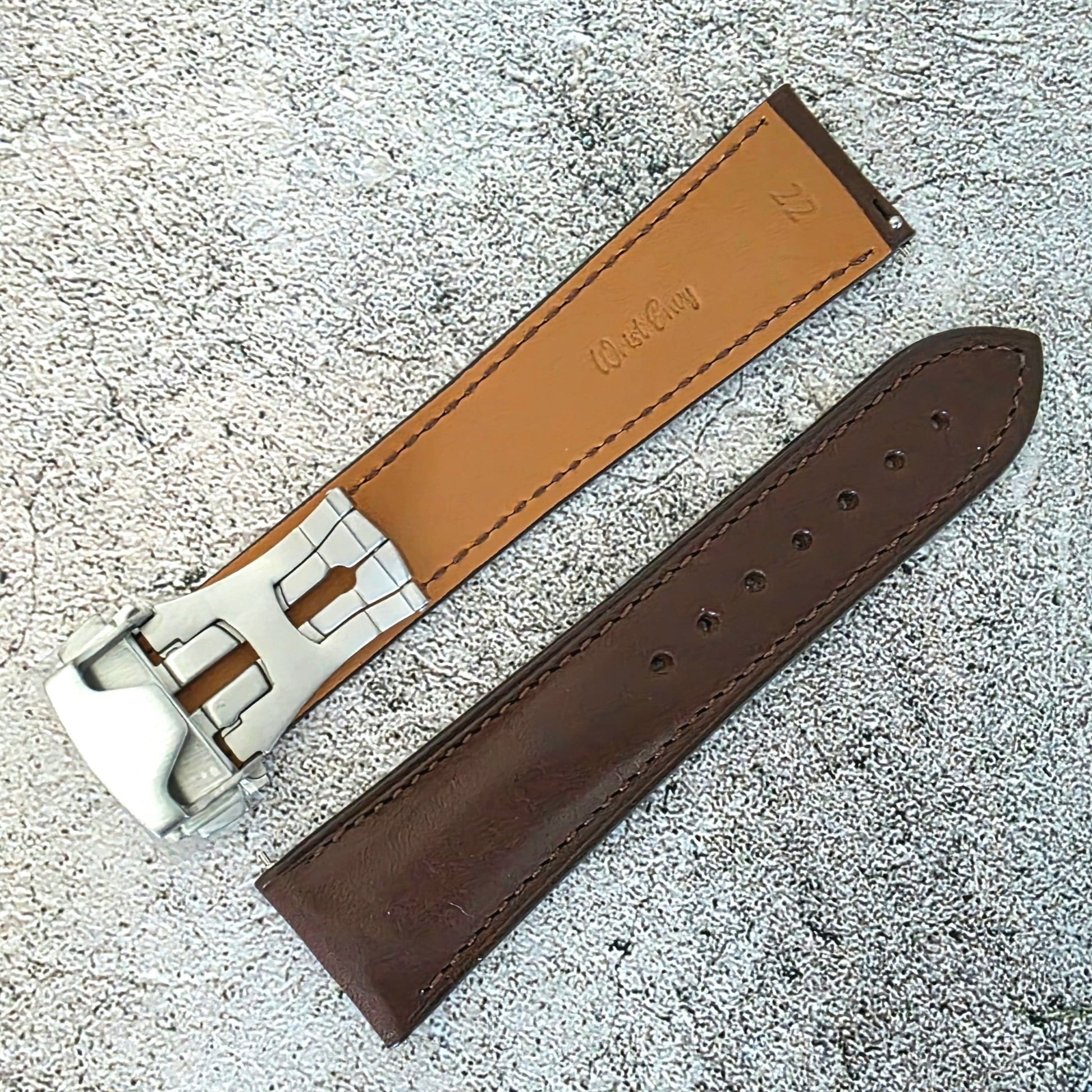 French Novanappa Leather Deployant Strap - Custom Ready Made - Dark Brown - Wrist Envy