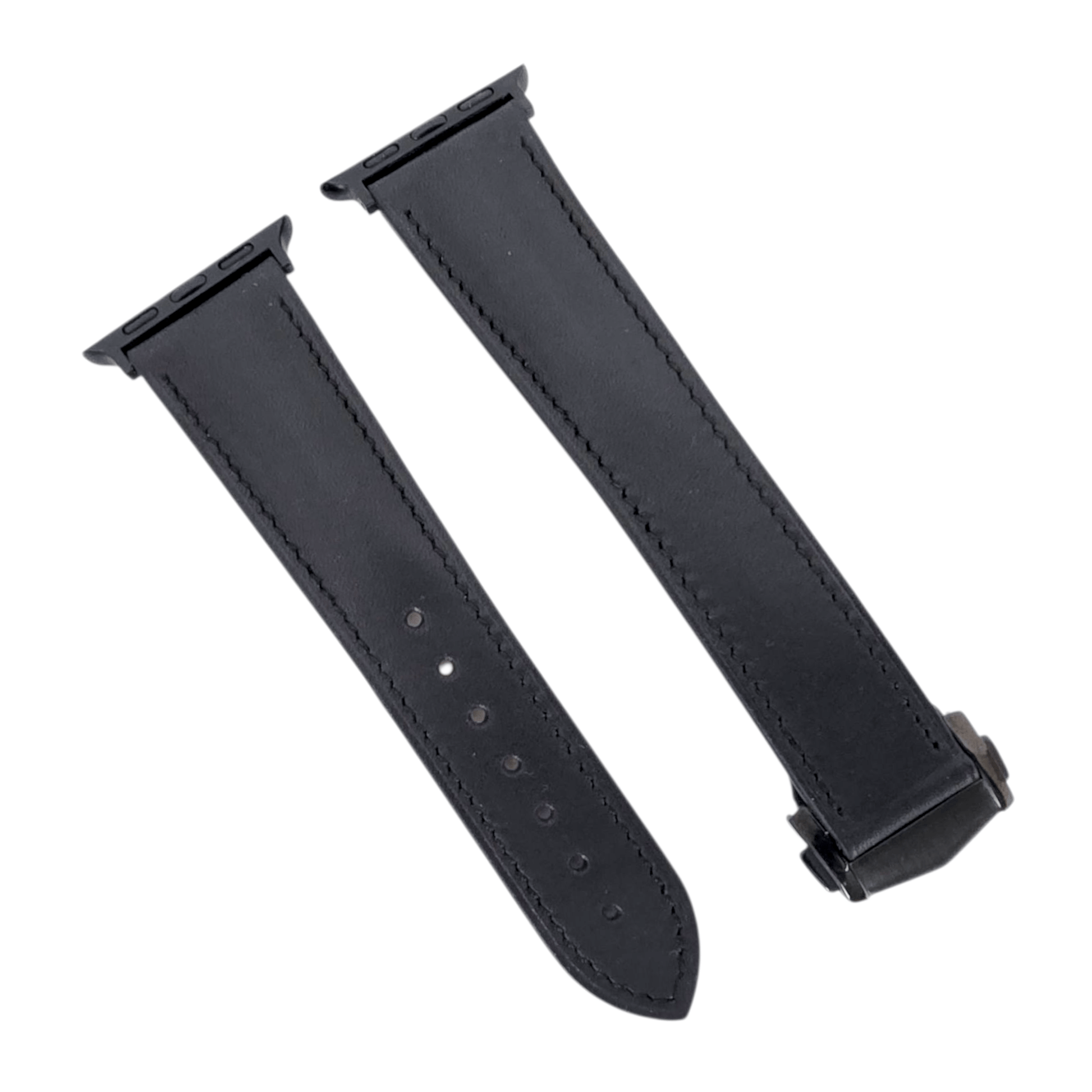 French Novanappa Leather Watch Strap With Deployment For Apple Watch Black - Wrist Envy