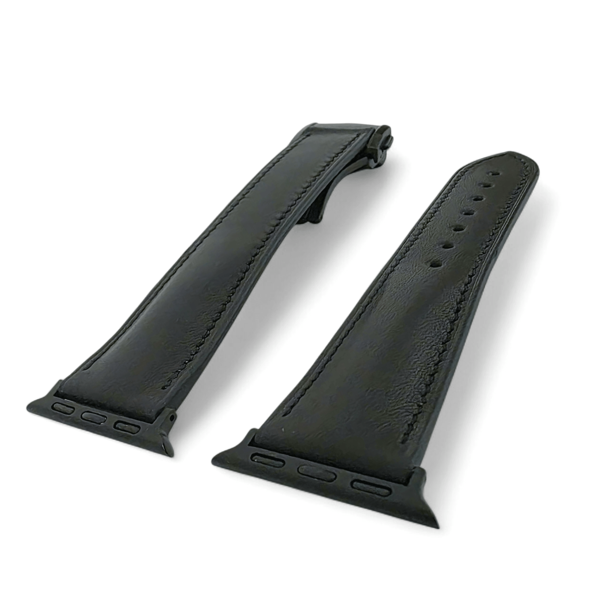 French Novanappa Leather Watch Strap With Deployment For Apple Watch Black - Wrist Envy