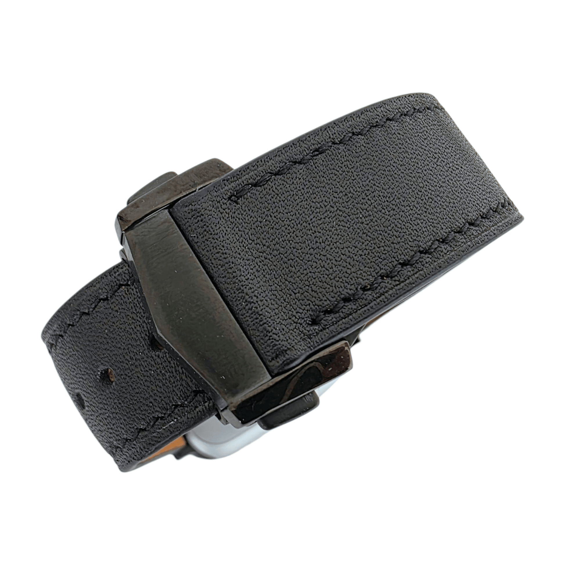 French Novanappa Leather Watch Strap With Deployment For Apple Watch Black - Wrist Envy