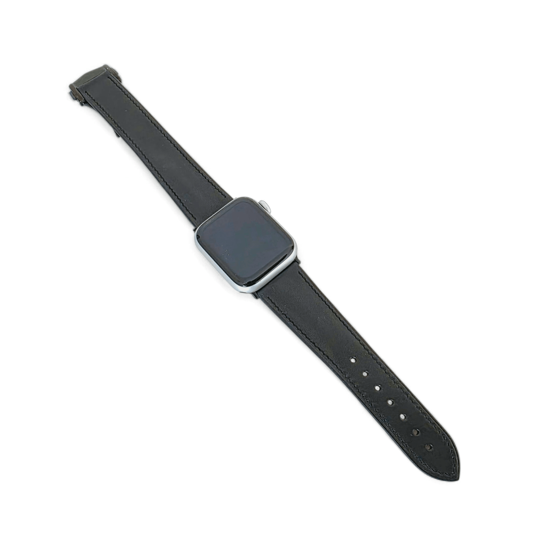 French Novanappa Leather Watch Strap With Deployment For Apple Watch Black - Wrist Envy