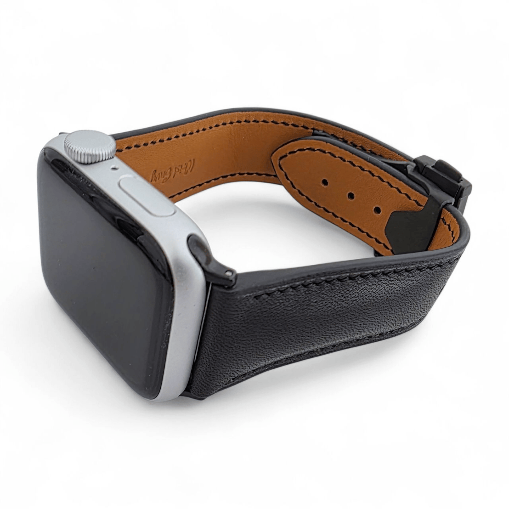 French Novanappa Leather Watch Strap With Deployment For Apple Watch Black - Wrist Envy