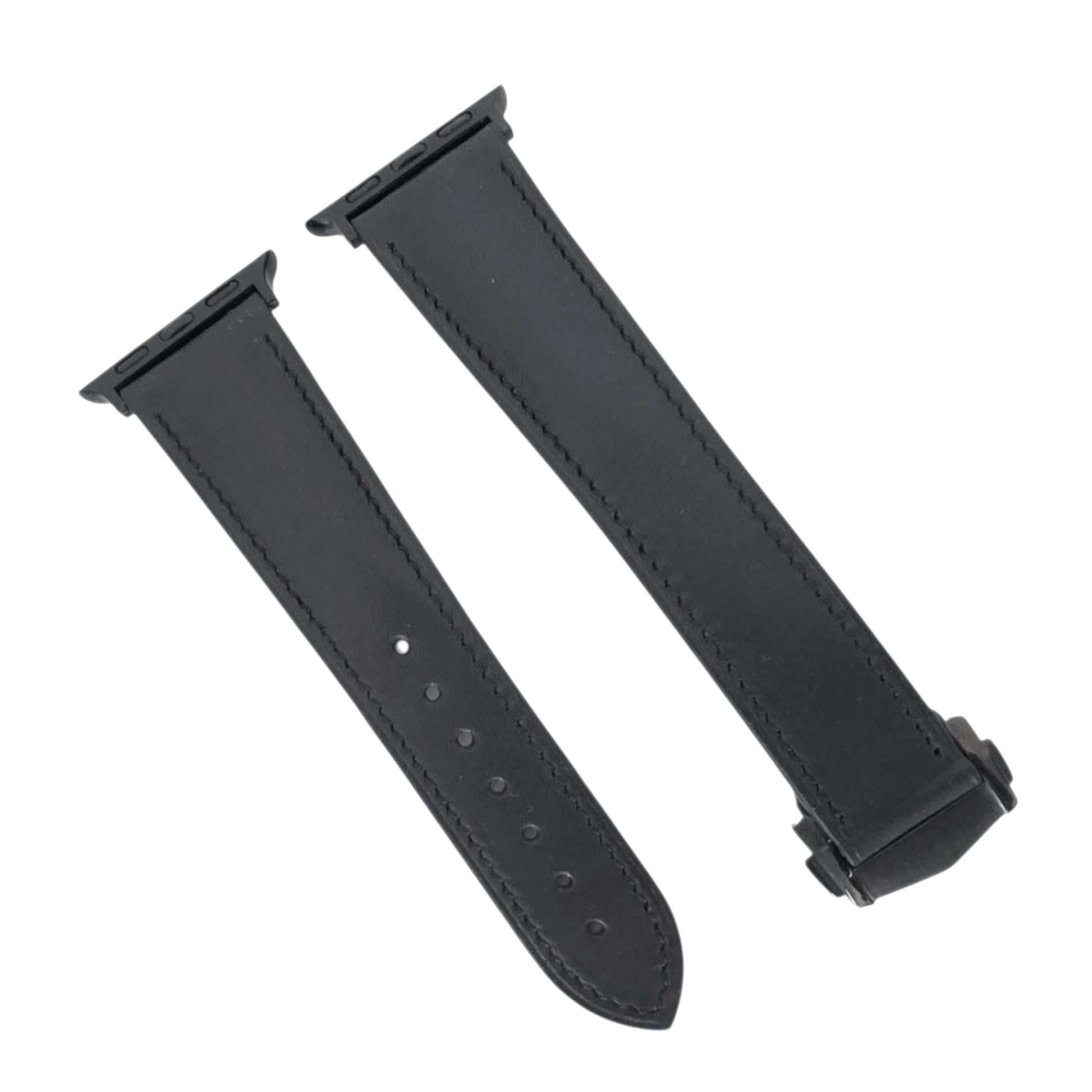 French Novanappa Leather Watch Strap With Deployment For Apple Watch Black - Wrist Envy