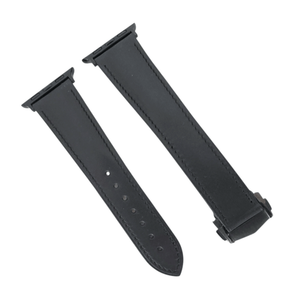 French Novanappa Leather Watch Strap With Deployment For Apple Watch Black - Wrist Envy