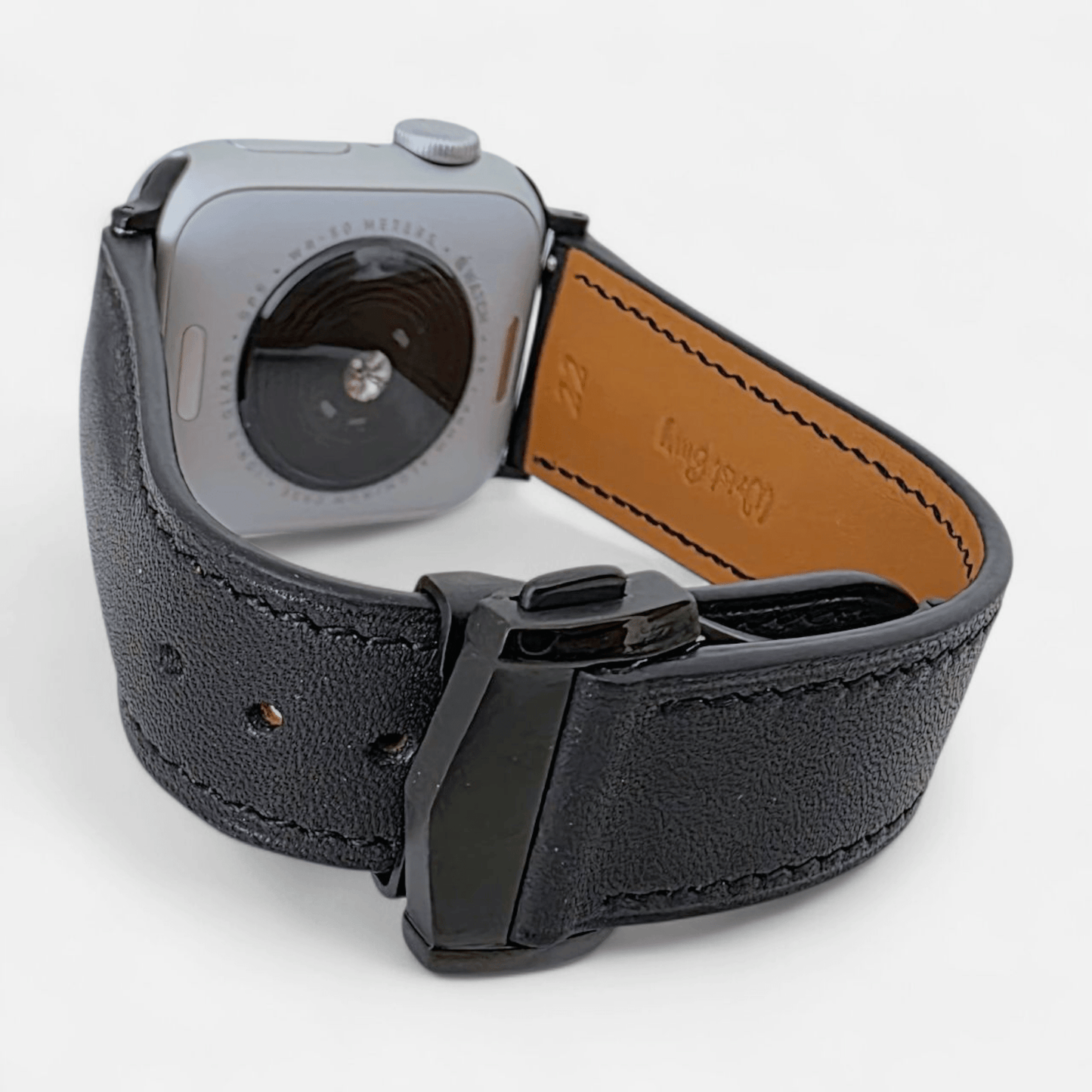 French Novanappa Leather Watch Strap With Deployment For Apple Watch Black - Wrist Envy