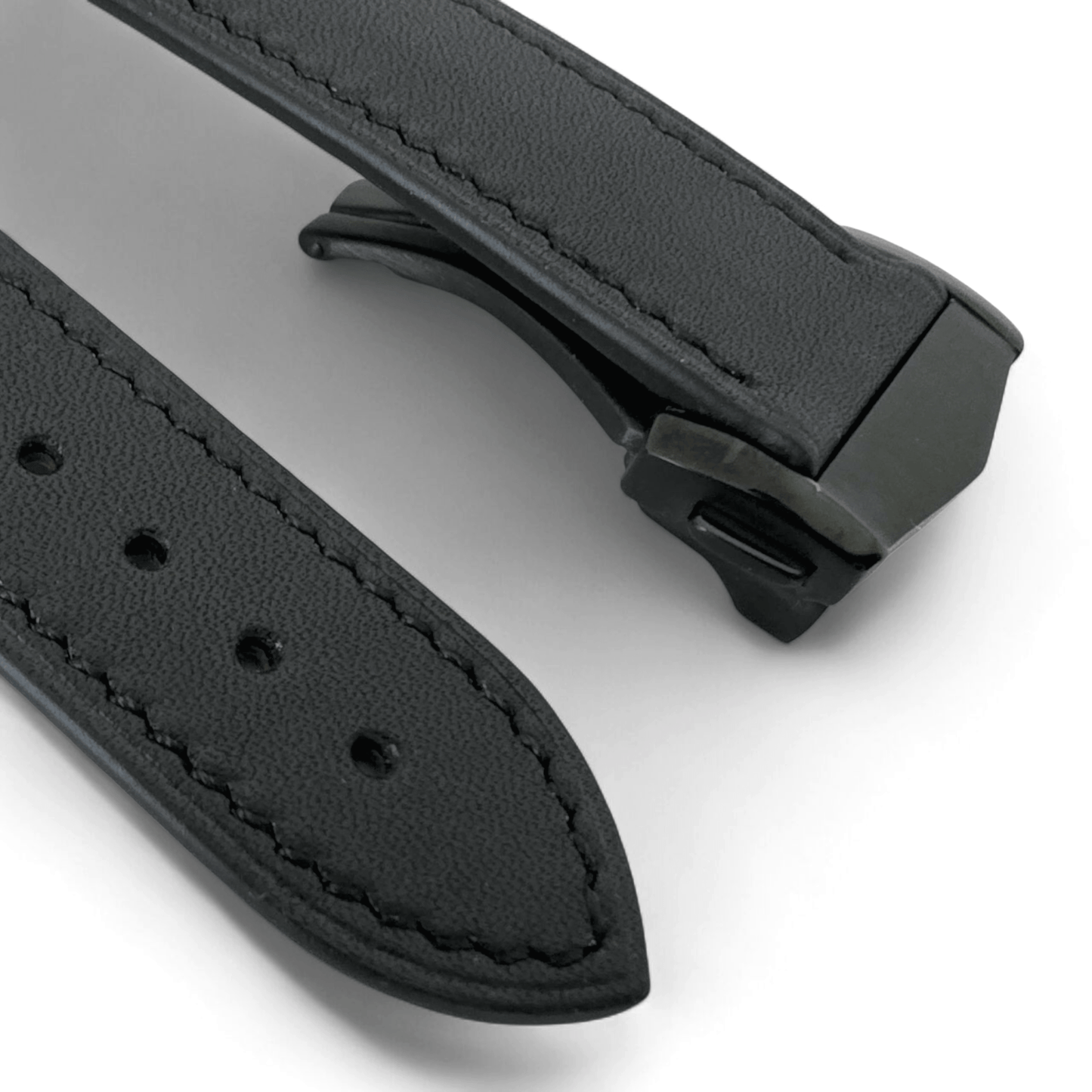 French Novanappa Leather Watch Strap With Deployment For Apple Watch Black - Wrist Envy