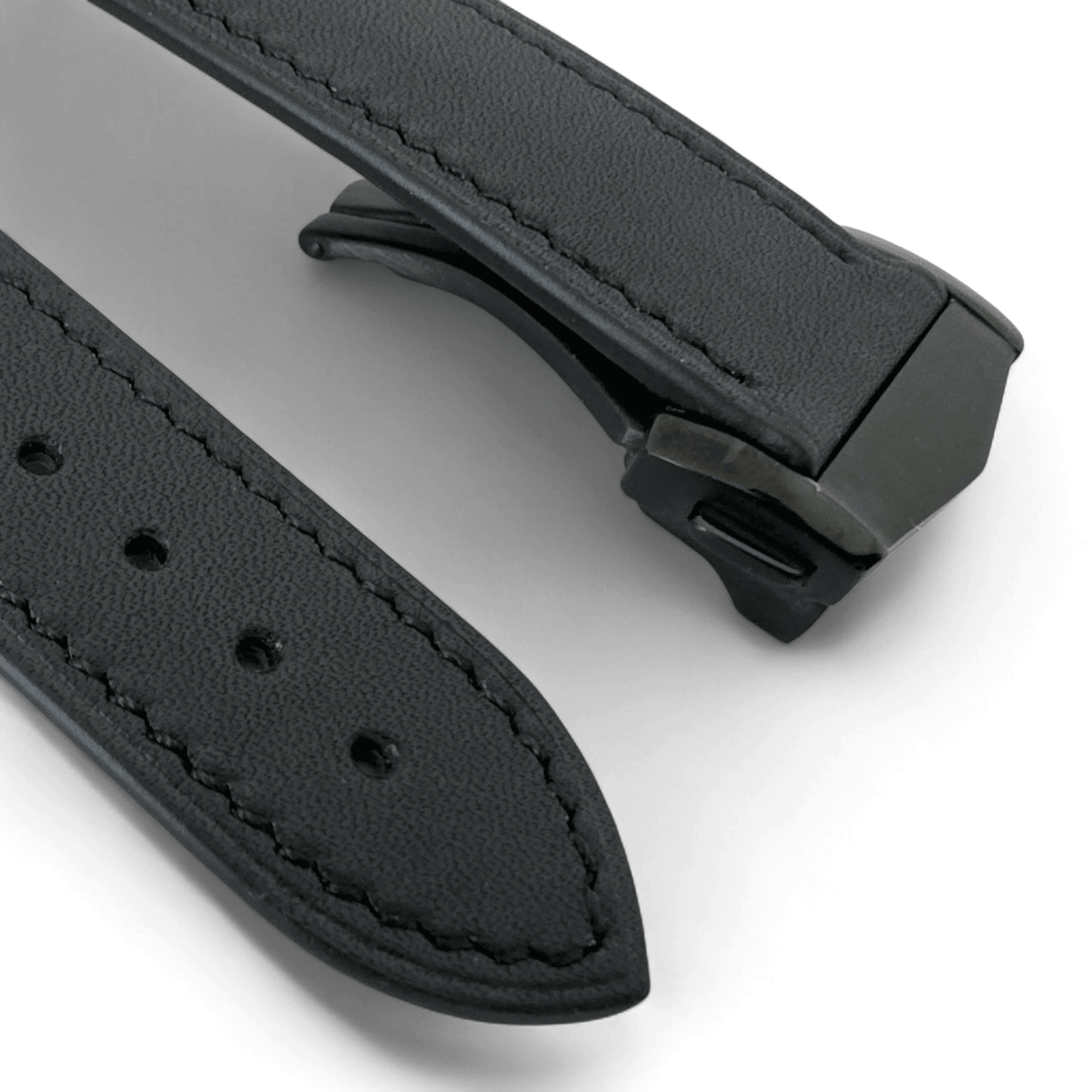 French Novanappa Leather Watch Strap With Deployment For Apple Watch Black - Wrist Envy