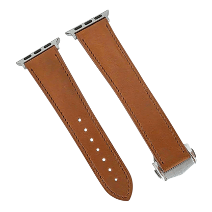 French Novanappa Leather Watch Strap With Deployment For Apple Watch Brown - Wrist Envy