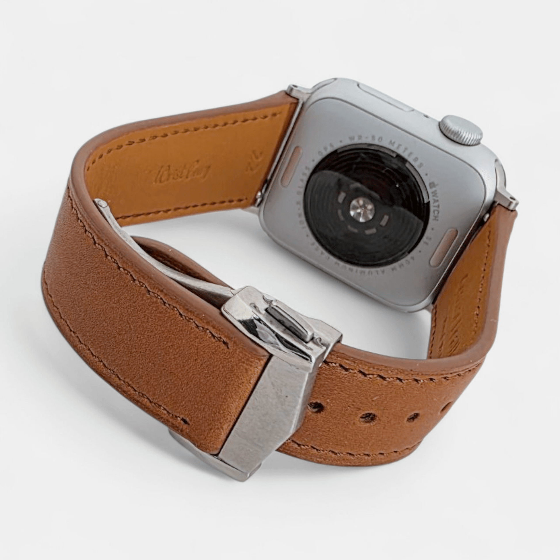 French Novanappa Leather Watch Strap With Deployment For Apple Watch Brown - Wrist Envy