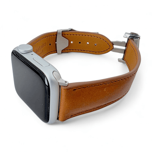 French Novanappa Leather Watch Strap With Deployment For Apple Watch Brown - Wrist Envy