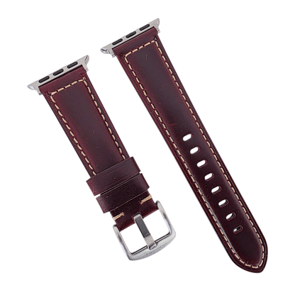 Full Grain Leather Strap For Apple Watch Burgundy - Wrist Envy