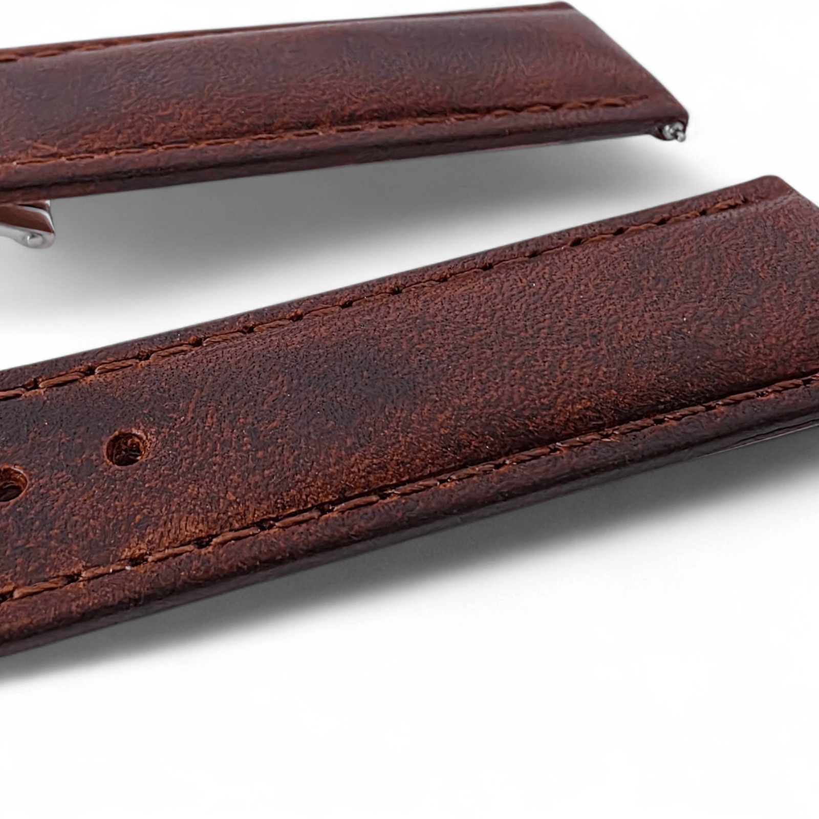 Full Grain Leather Watch Strap Deployment Clasp 18mm 20mm Dark Brown - Wrist Envy