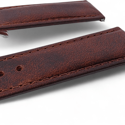 Full Grain Leather Watch Strap Deployment Clasp 18mm 20mm Dark Brown - Wrist Envy