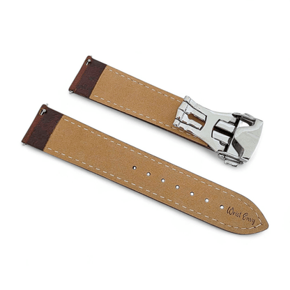 Full Grain Leather Watch Strap Deployment Clasp 18mm 20mm Dark Brown - Wrist Envy