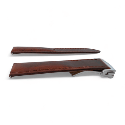 Full Grain Leather Watch Strap Deployment Clasp 18mm 20mm Dark Brown - Wrist Envy