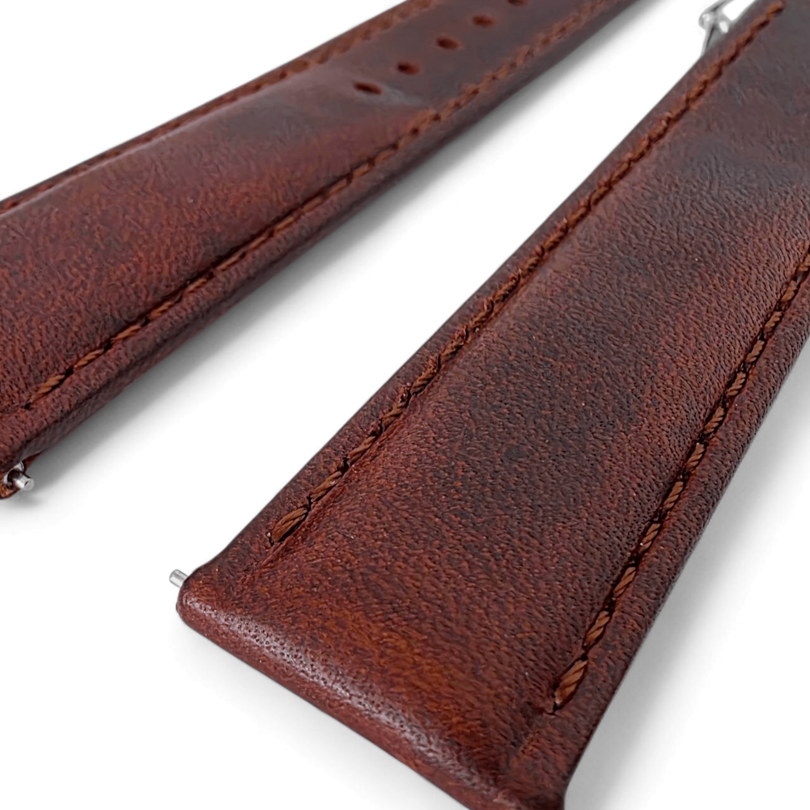 Full Grain Leather Watch Strap Deployment Clasp 18mm 20mm Dark Brown - Wrist Envy