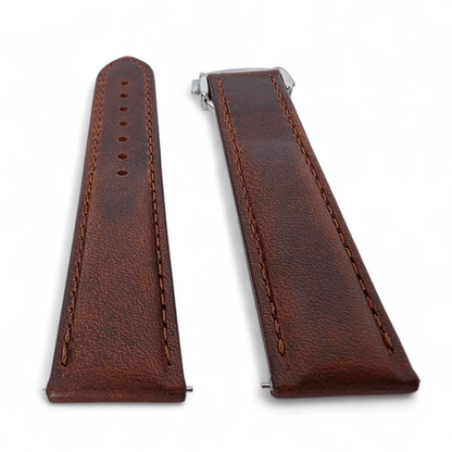 Full Grain Leather Watch Strap Deployment Clasp 18mm 20mm Dark Brown - Wrist Envy