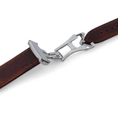 Full Grain Leather Watch Strap Deployment Clasp 18mm 20mm Dark Brown - Wrist Envy