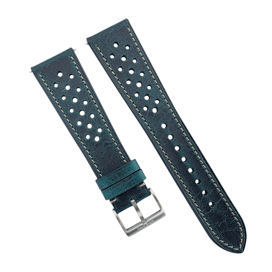 Genuine Full Grain Leather Badalassi Carlo Rally Watch Strap 20mm 22mm Dark Teal - Wrist Envy