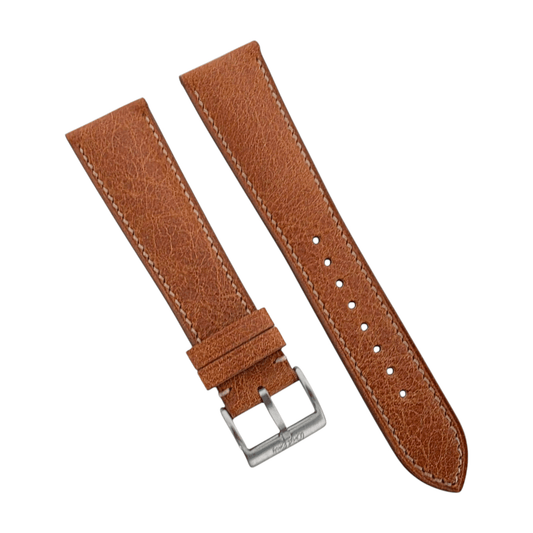 Genuine Full Grain Leather Tuscan Padded Watch Strap 20mm 22mm Conac Brown - Wrist Envy