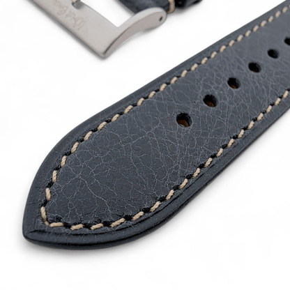 Genuine Full Grain Leather Tuscan Padded Watch Strap 20mm 22mm Washed Black - Wrist Envy