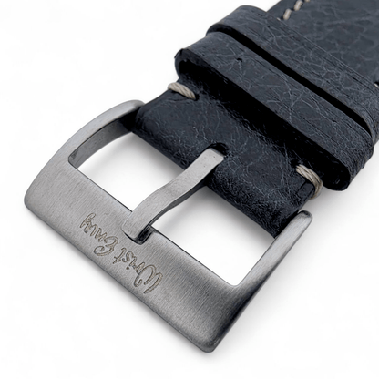Genuine Full Grain Leather Tuscan Padded Watch Strap 20mm 22mm Washed Black - Wrist Envy