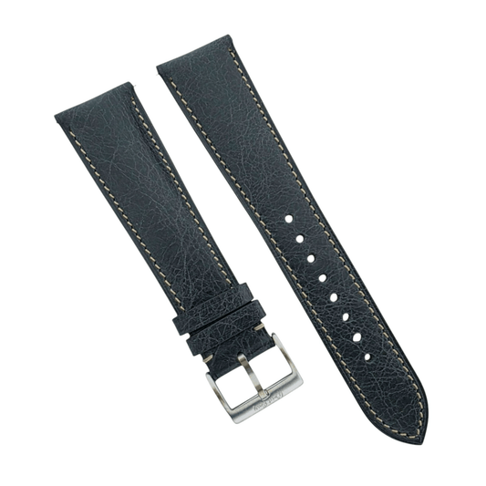 Genuine Full Grain Leather Tuscan Padded Watch Strap 20mm 22mm Washed Black - Wrist Envy