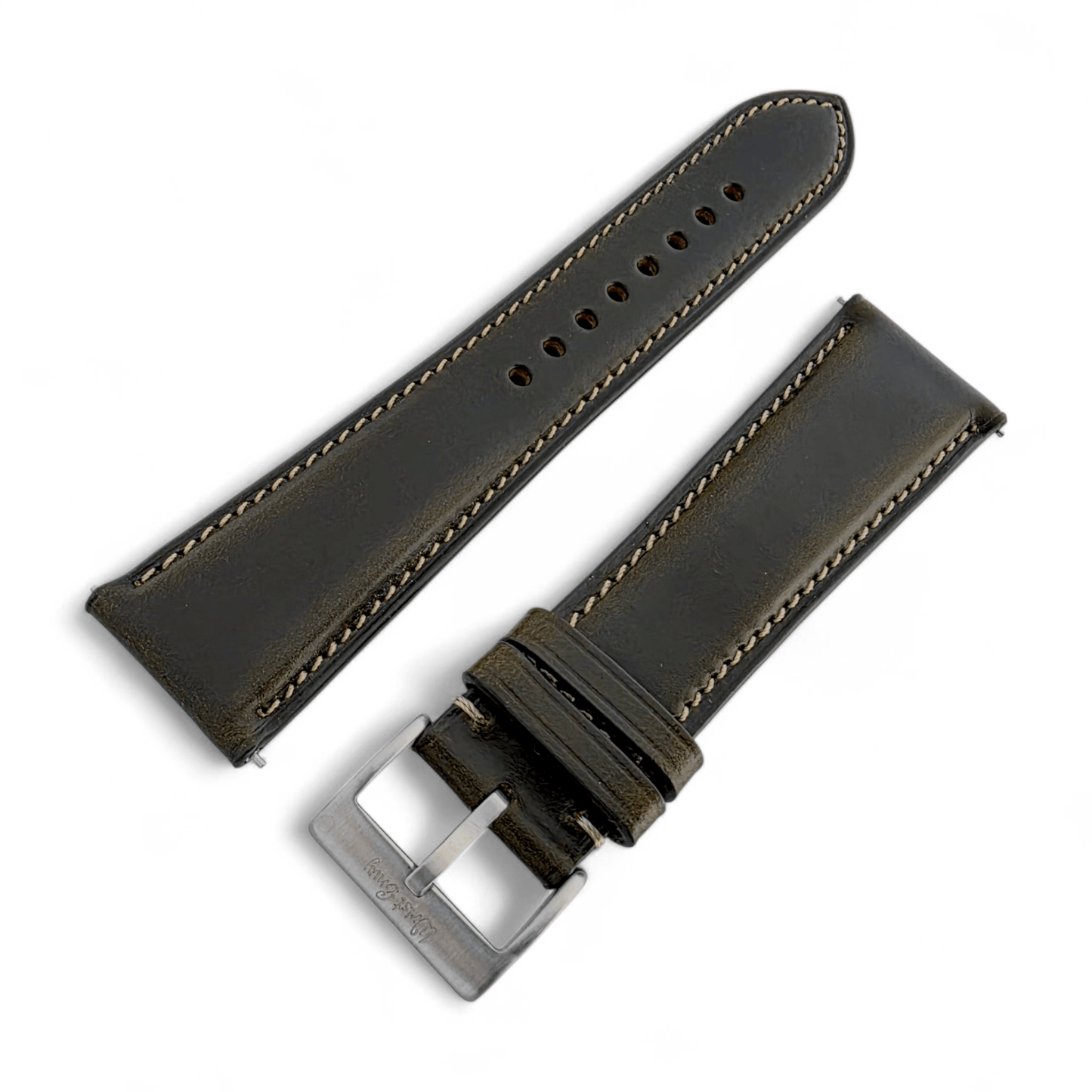 Genuine Horween Chromexcel Full Grain Leather Watch Strap 20mm 22mm Olive Green - Wrist Envy