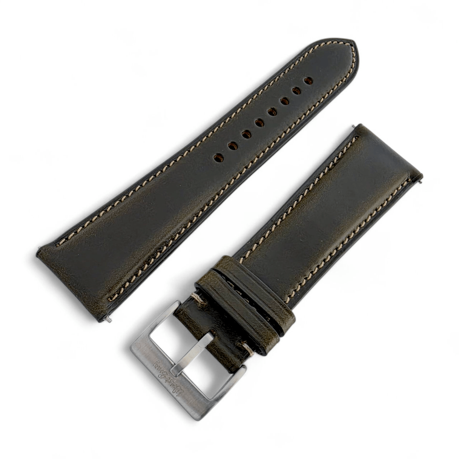 Genuine Horween Chromexcel Full Grain Leather Watch Strap 20mm 22mm Olive Green - Wrist Envy