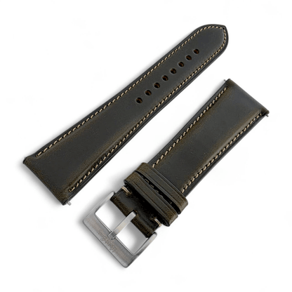 Genuine Horween Chromexcel Full Grain Leather Watch Strap 20mm 22mm Olive Green - Wrist Envy