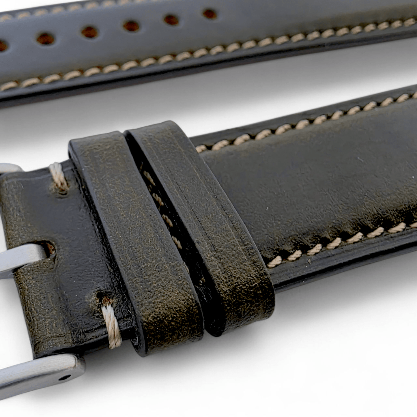 Genuine Horween Chromexcel Full Grain Leather Watch Strap 20mm 22mm Olive Green - Wrist Envy