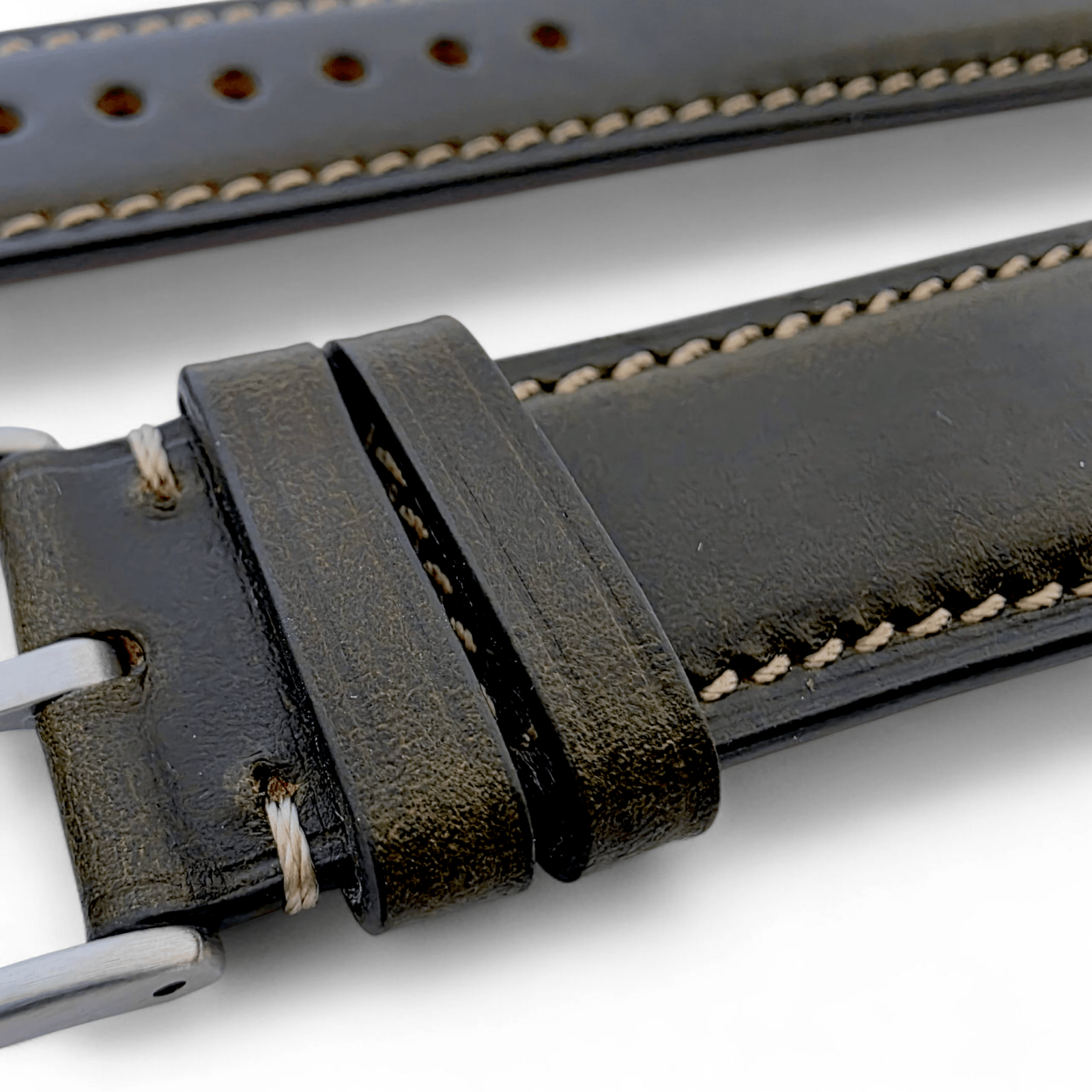Genuine Horween Chromexcel Full Grain Leather Watch Strap 20mm 22mm Olive Green - Wrist Envy