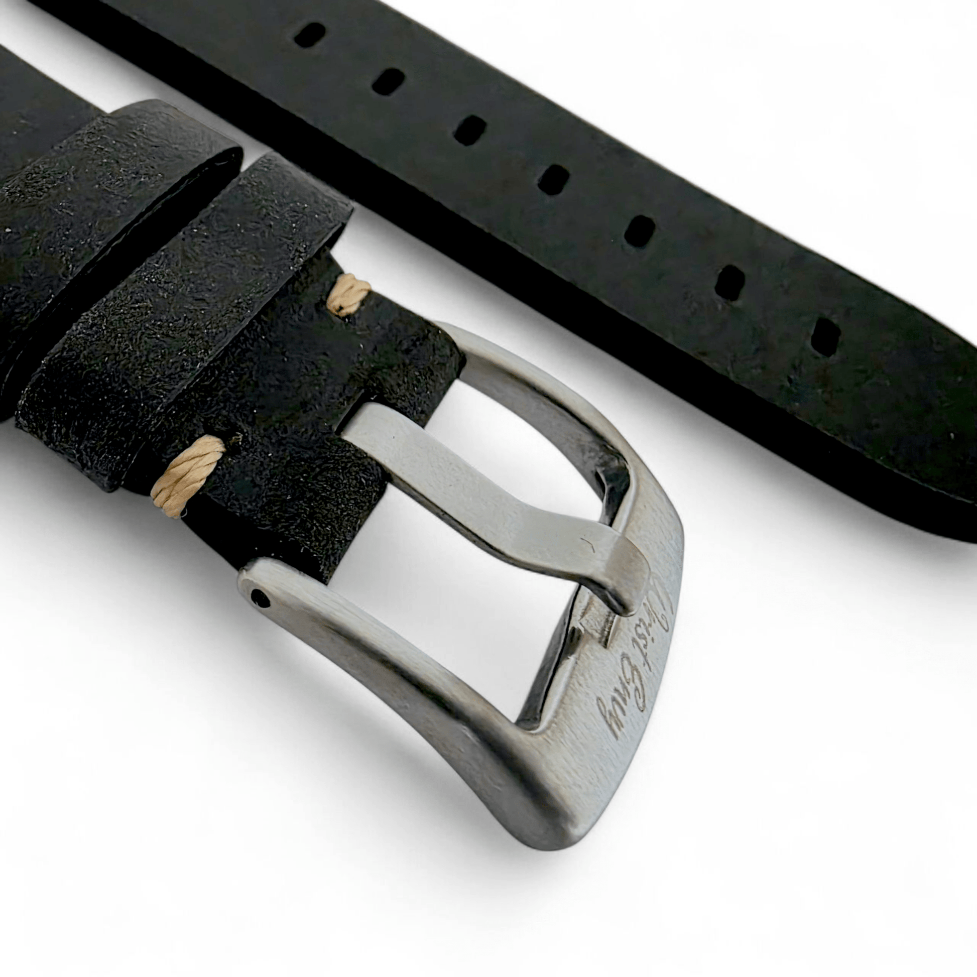 Handmade Thick Italian Leather Watch Strap Black 20mm 22mm - Wrist Envy