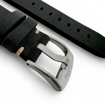 Handmade Thick Italian Leather Watch Strap Black 20mm 22mm - Wrist Envy