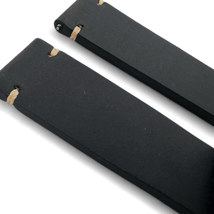 Handmade Thick Italian Leather Watch Strap Black 20mm 22mm - Wrist Envy