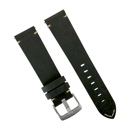 Handmade Thick Italian Leather Watch Strap Black 20mm 22mm - Wrist Envy