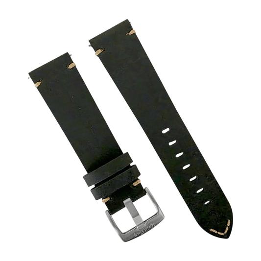 Handmade Thick Italian Leather Watch Strap Black 20mm 22mm - Wrist Envy